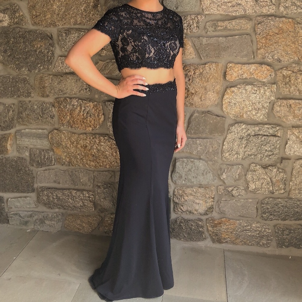 navy blue two piece prom dress from prom girl!